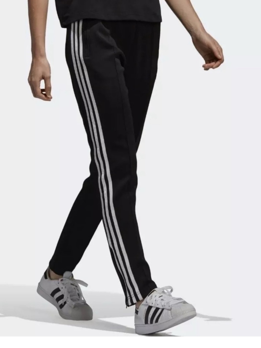 adidas Women’s Black Athletic Pants with White Stripe Accents